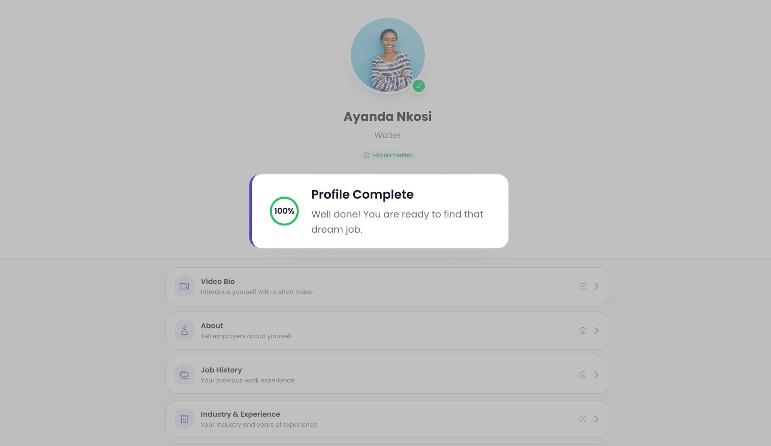 Complete your profile on Hirable