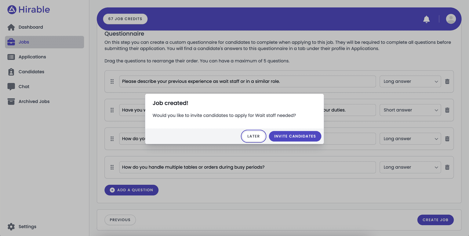 Posting a job on Hirable